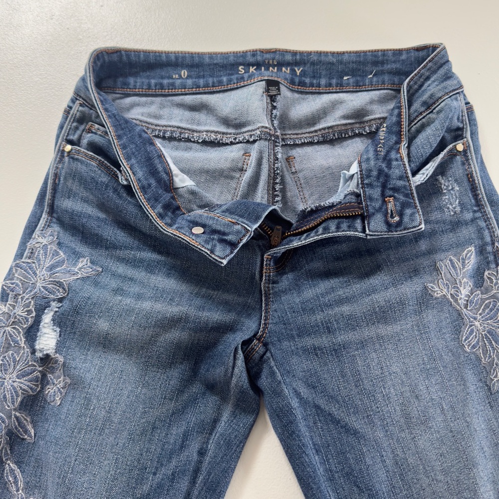 White House Black Market Denim Skinny Jeans with Floral Detail